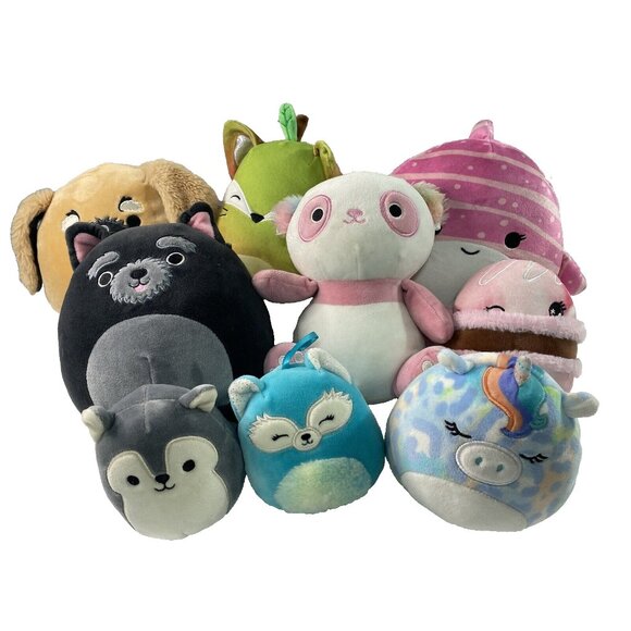Squishmallows Plush Stuffed Animals Dog Fox Unicorn Shark Racoon Panda Lot of 9 - Picture 1 of 16
